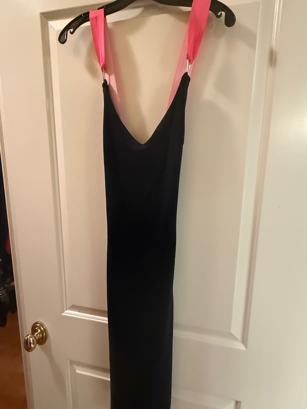 bebe Black Midi Dress with Hot Pink Straps